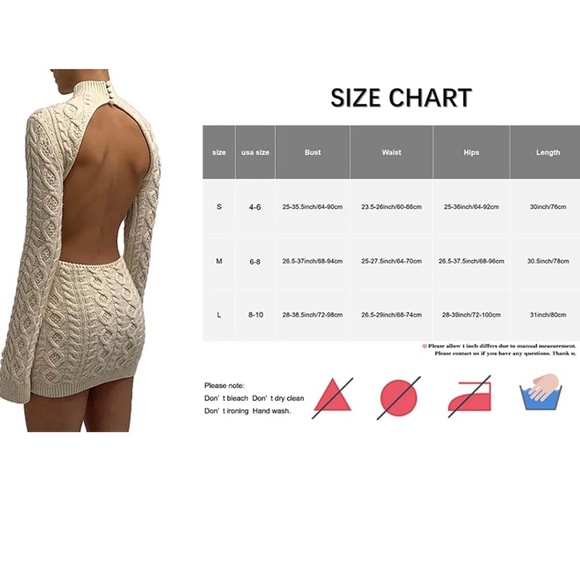 Turtle Neck Cable Knit Backless Dress - Picture 2 of 6